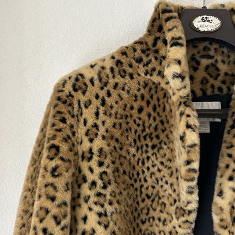 Worthington Faux Leopard Fur Coat Vegan Animal Friendly Lined Women's - Picture 2 of 11